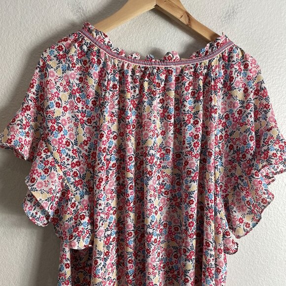 Max Studio Womens Plus 3X Floral Ruffle V Neck Tunic Top Short Sleeve Blouse - Picture 9 of 9